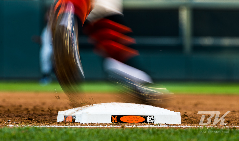 During a Turn Back the Clock game one of the Minnesota Twins rounds 1st base during a game against the Kansas City Royals at Target Field on June 30, 2012 in Minneapolis, Minnesota.  This was the second game of a split double header.  The Twins defeated the Royals 5 to 1. Photo: © Ben Krause 2012