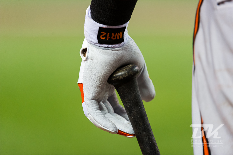 Baltimore Orioles 1st baseman Mark Reynolds #12 holds onto his bat while waiting in the on-deck circle during a game against the Minnesota Twins at Target Field in Minneapolis, Minnesota on July 16, 2012.  The Twins defeated the Orioles 19 to 7 setting a Target Field record for runs scored by the Twins.  Photo: © Ben Krause 2012