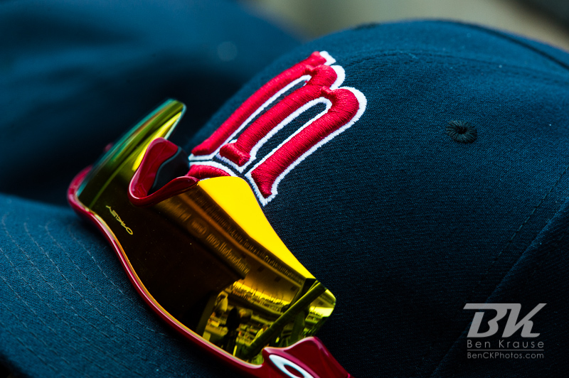 A close up view of a Minnesota Twins hat during a game against the Chicago White Sox on September 16, 2012 at Target Field in Minneapolis, Minnesota.  The White Sox defeated the Twins 9 to 2.  Photo: Ben Krause